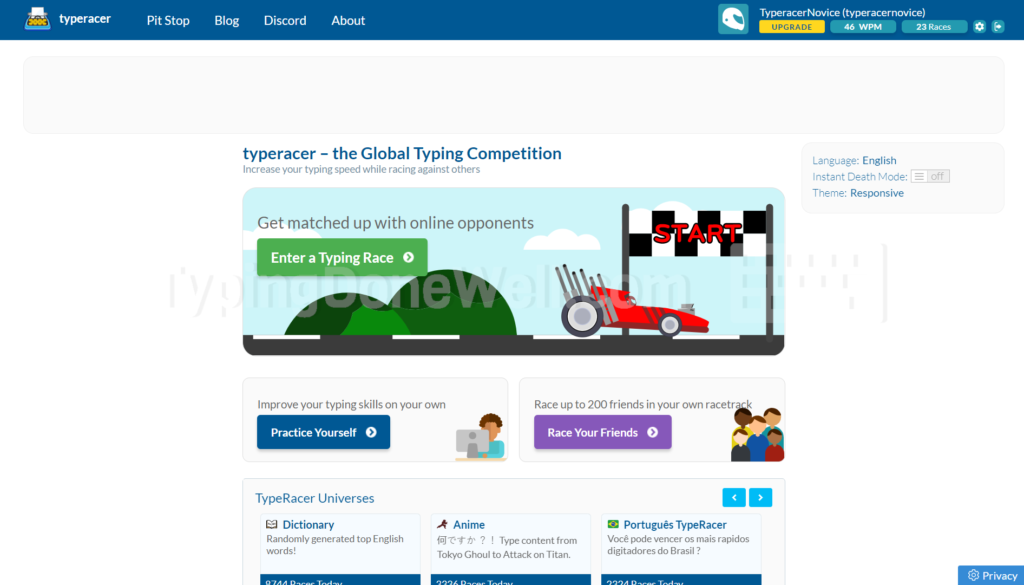 play.typeracer.com - TypeRacer - Play Typing Games  - Play Type Racer