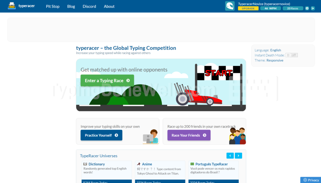 TypeRacer  A lightweight type-racing game (played against